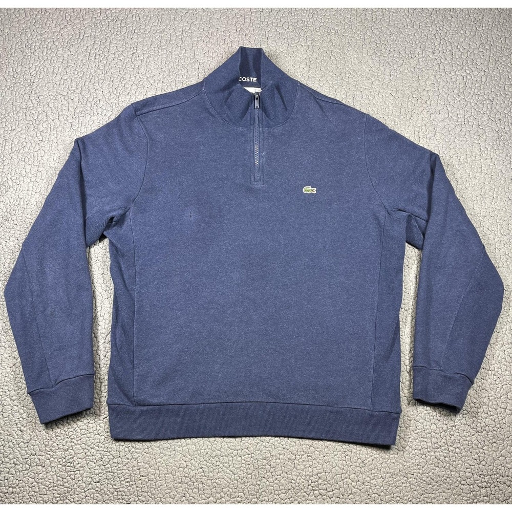Lacoste Sweatshirt Mens XL Blue 1/4 Zip Cotton Pullover Croc Logo‎ Funnel Neck